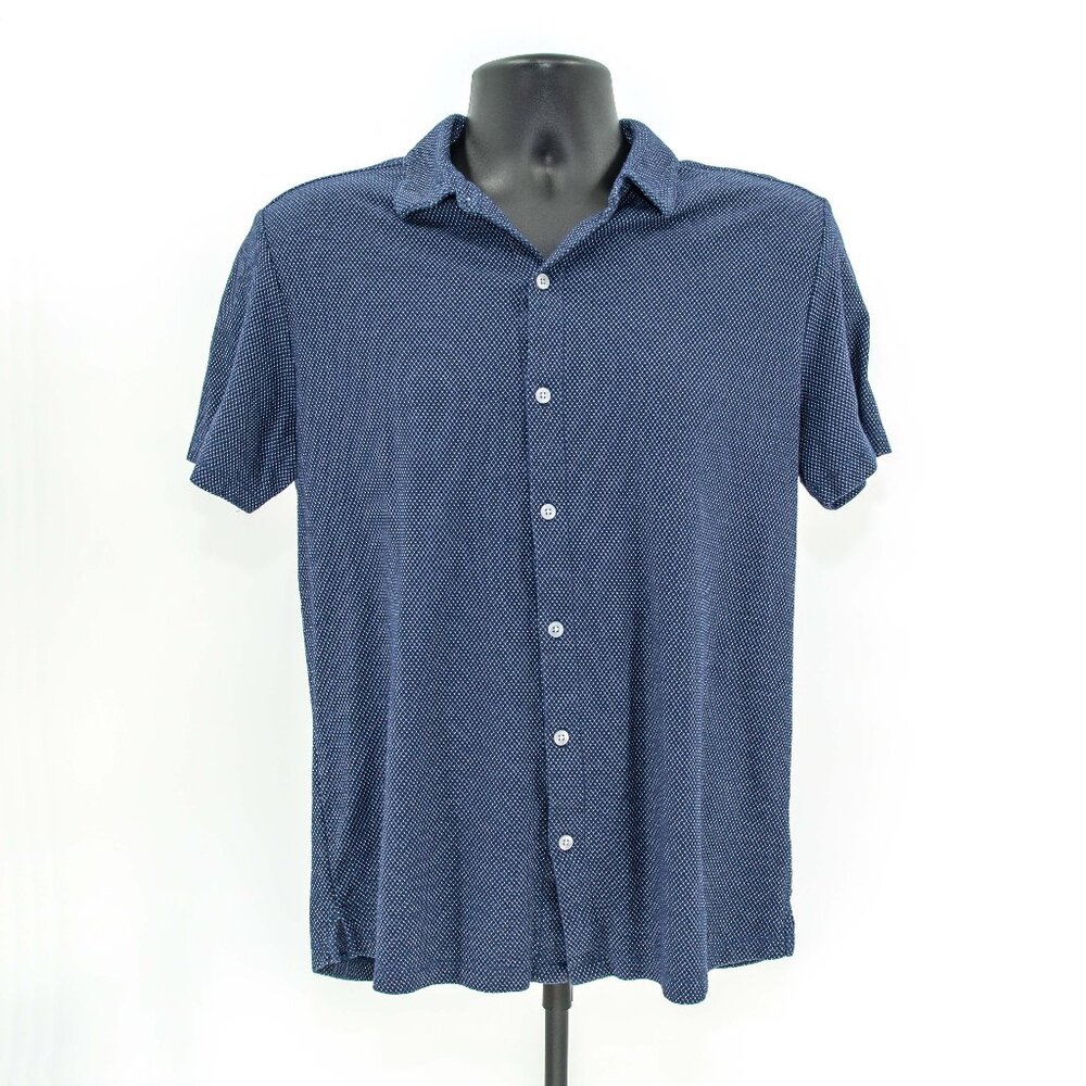 WestZeroOne Knit Button-up / Blue w/ White Design / Men's MEDIUM